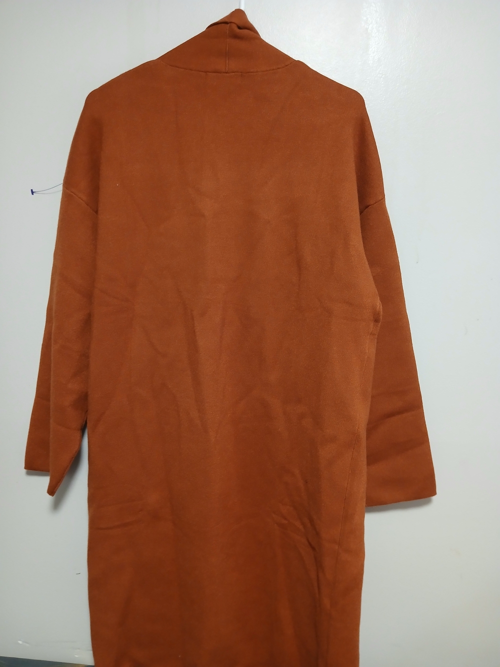 Long Open-Front Rust Brown Blazer Coat - Picture 4 of 5